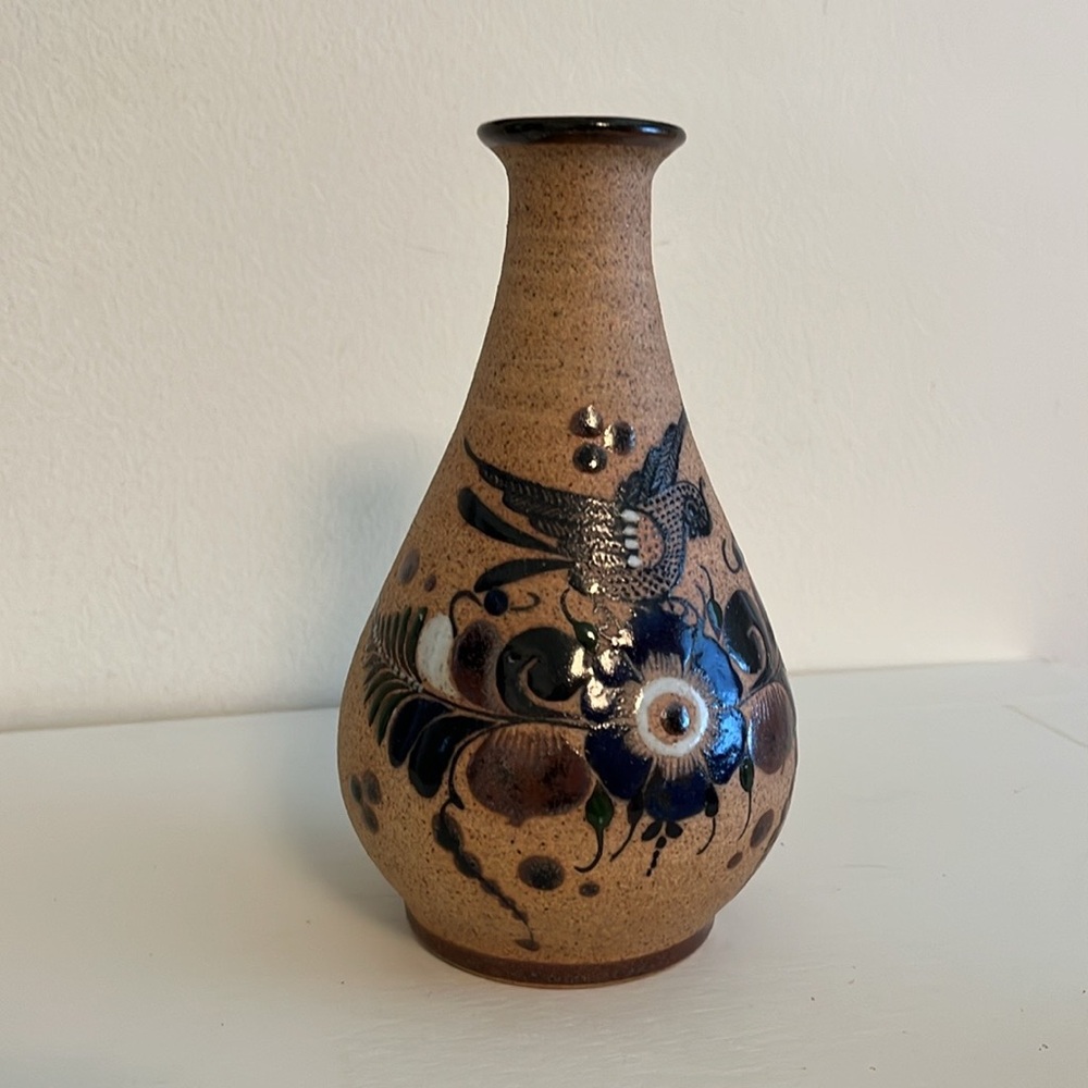 Vintage Mexican Tonala Folk Art Pottery Vase Decor - Picture 3 of 10